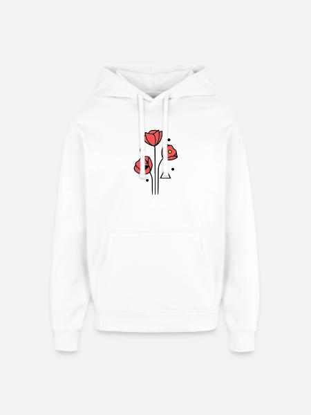 Poppy-Poppies-Minimalist-Line-Art-4 - Oversized Unisex Hoodie by Stanley/Stella - white