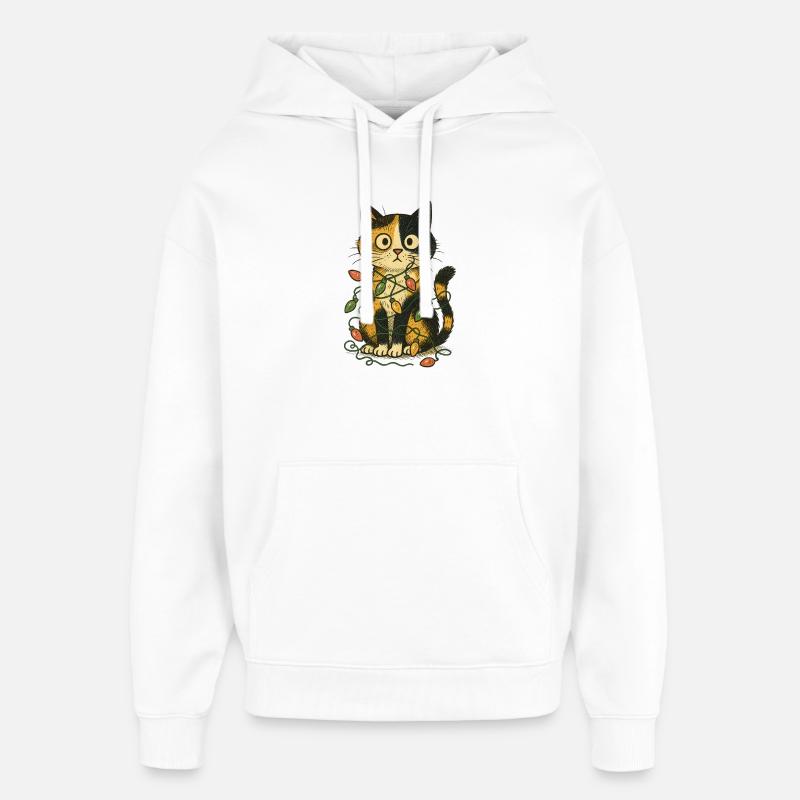 Chat dans les lumières de Noël - Sweat à capuche unisexe Stanley/Stella Oversized - blanc