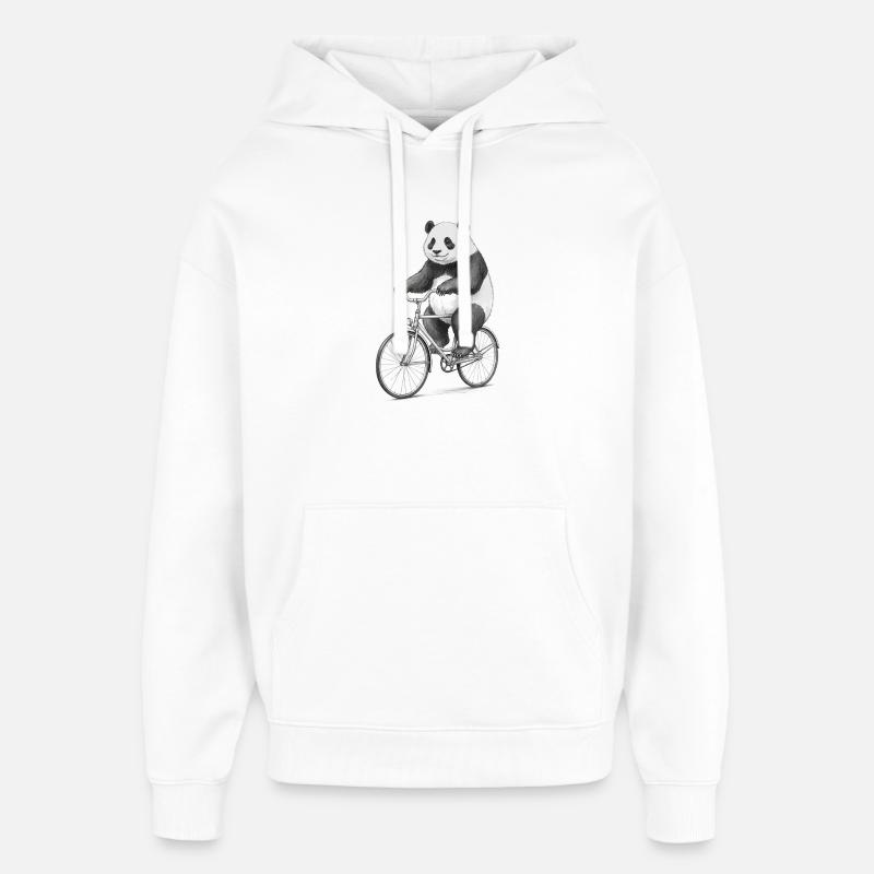Panda à vélo - Sweat à capuche unisexe Stanley/Stella Oversized - blanc