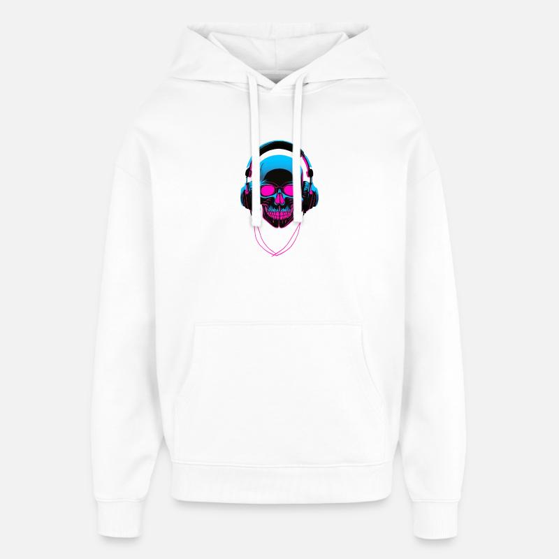 Crâne néon avec casque - Sweat à capuche unisexe Stanley/Stella Oversized - blanc