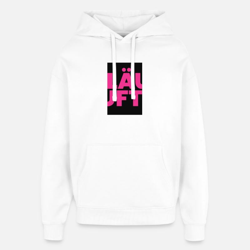 Kørende Fuchsia Typo-Bold på sort - Hættetrøje unisex Stanley/Stella Oversized - hvid