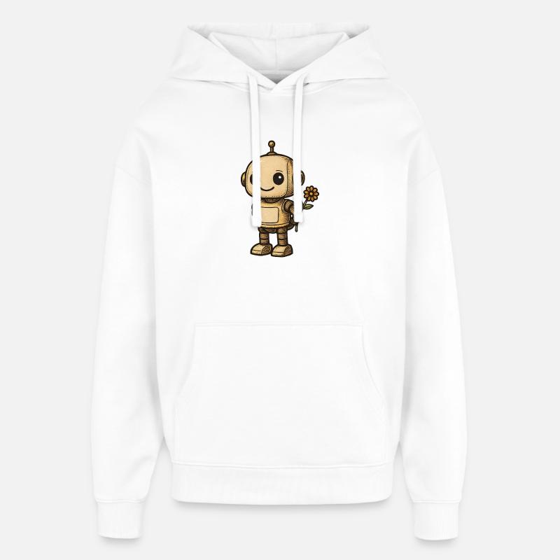 Robot rétro avec fleur - Sweat à capuche unisexe Stanley/Stella Oversized - blanc