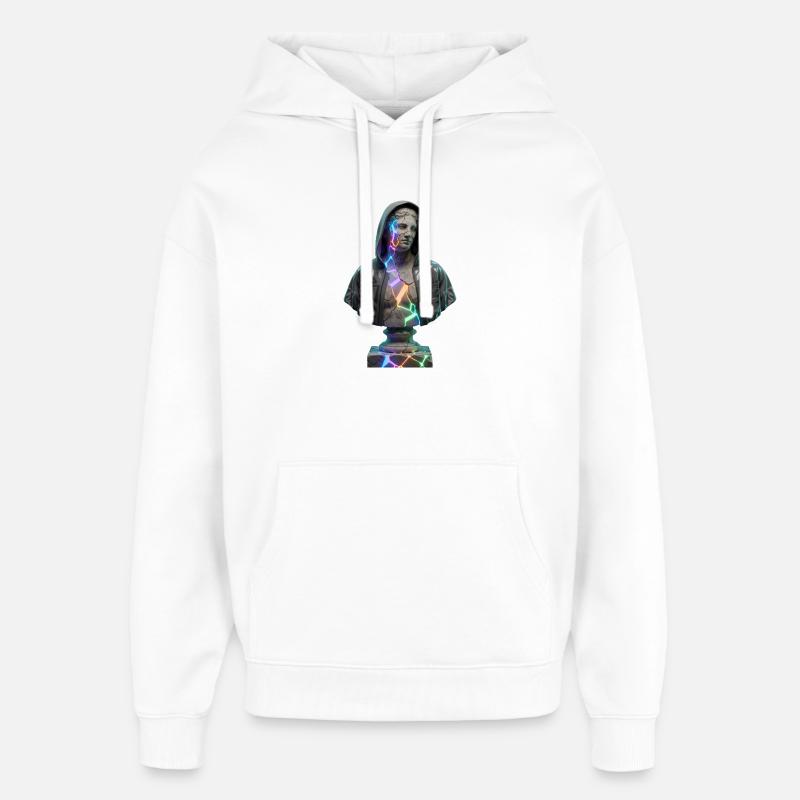 Neon Cracks Pullover Hoodie Statue - Oversized Unisex Hoodie by Stanley/Stella - white