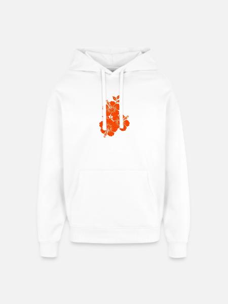 Orange Hibiscus Triple Flower Silhouette - Oversized Unisex Hoodie by Stanley/Stella - white