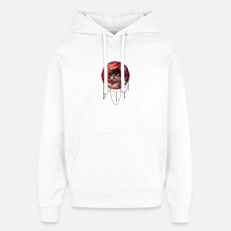 Chaton mignon avec des oiseaux - Sweat à capuche unisexe Stanley/Stella Oversized - blanc