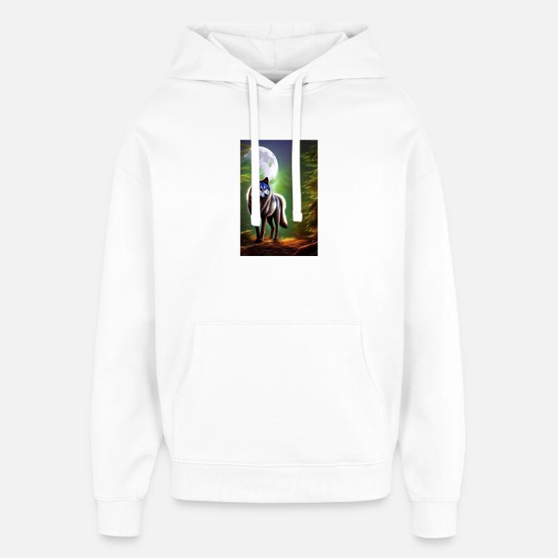 Le loup et la lune - Sweat à capuche unisexe Stanley/Stella Oversized - blanc