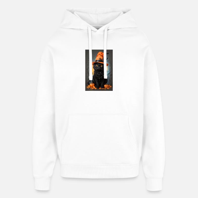 chat d'halloween - Sweat à capuche unisexe Stanley/Stella Oversized - blanc