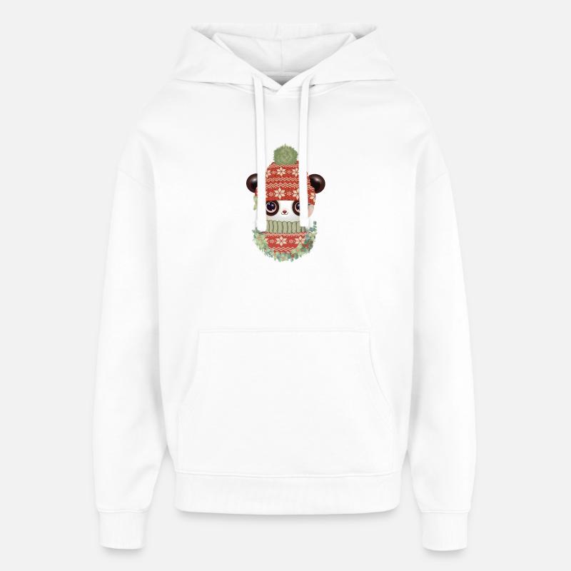niedlicher Panda mit Pullover,Bommelmütze & Kranz - Oversized Unisex Hoodie von Stanley/Stella - Weiß