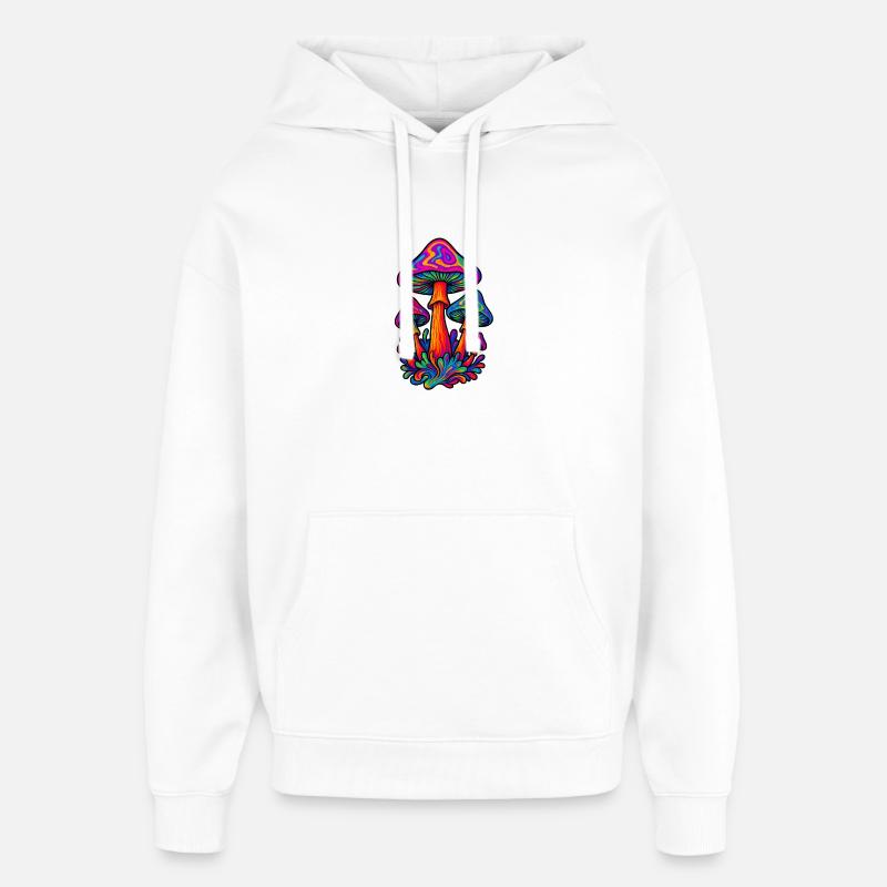 Illustration de champignons au néon - Sweat à capuche unisexe Stanley/Stella Oversized - blanc