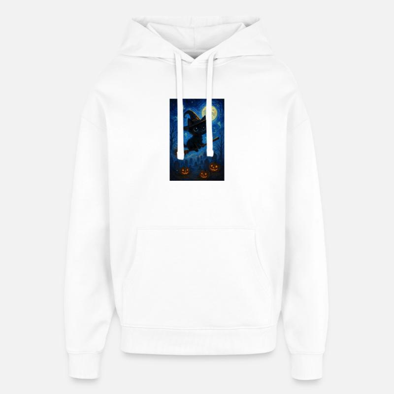 Chat sorcière mignon d'Halloween - Sweat à capuche unisexe Stanley/Stella Oversized - blanc