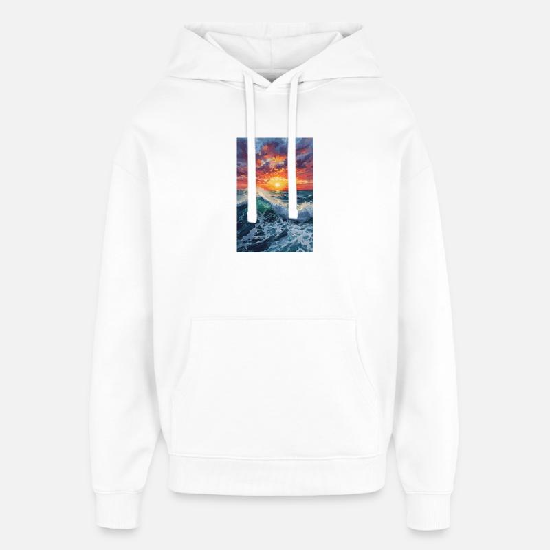 Coucher de soleil sur la mer - Sweat à capuche unisexe Stanley/Stella Oversized - blanc