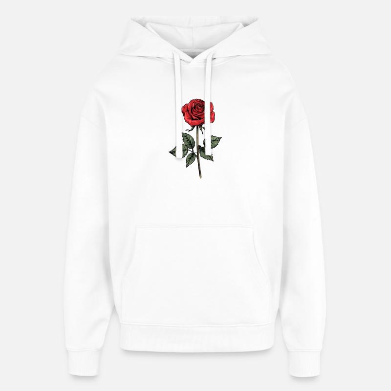 Graphique d’illustration de rose rouge - Sweat à capuche unisexe Stanley/Stella Oversized - blanc