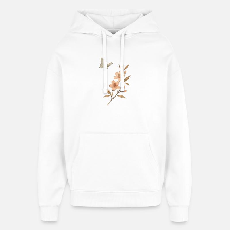 Aquarelle Fleur Branche Papillon - Sweat à capuche unisexe Stanley/Stella Oversized - blanc