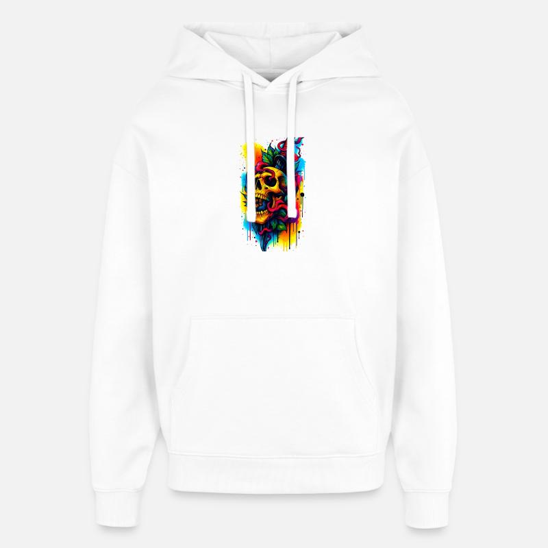 Bunter Totenschädel mit Messer und Blättern - Oversized Unisex Hoodie von Stanley/Stella - Weiß