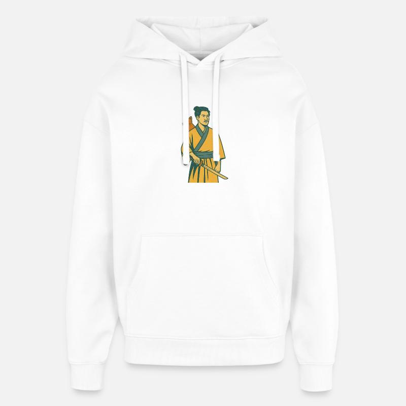 Samouraï avec chat - Sweat à capuche unisexe Stanley/Stella Oversized - blanc