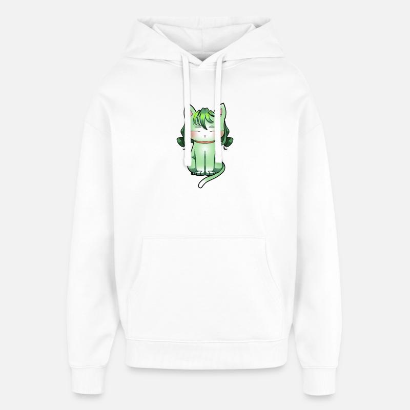 Chat mentholé avec cheveux émeraude style anime - Sweat à capuche unisexe Stanley/Stella Oversized - blanc