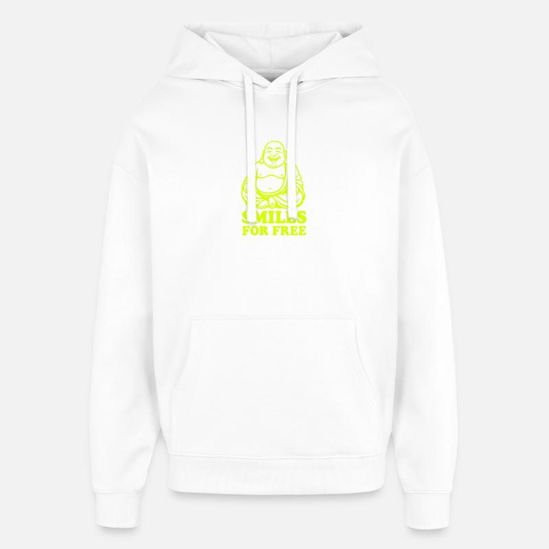 Néon Bouddha Riant Sur Noir - Sweat à capuche unisexe Stanley/Stella Oversized - blanc