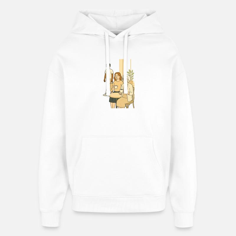 Générations de l’heure du café - Sweat à capuche unisexe Stanley/Stella Oversized - blanc