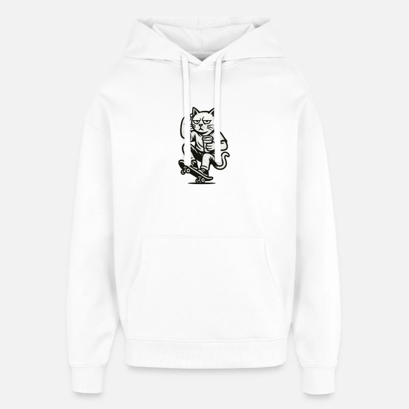 Grim Skate Cat - Sweat à capuche unisexe Stanley/Stella Oversized - blanc