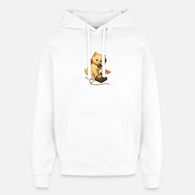 Style rétro de chaton au téléphone - Sweat à capuche unisexe Stanley/Stella Oversized - blanc