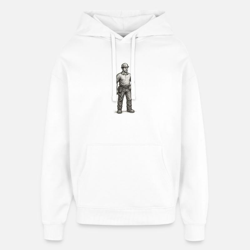 Grob skizzierter Bauarbeiter mit Hammer - Oversized Unisex Hoodie von Stanley/Stella - Weiß