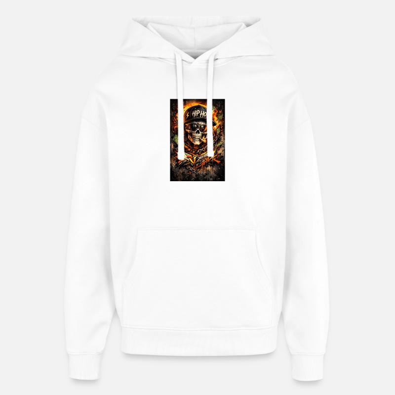 Hip Hop Fire Skull Graffiti - Sweat à capuche unisexe Stanley/Stella Oversized - blanc