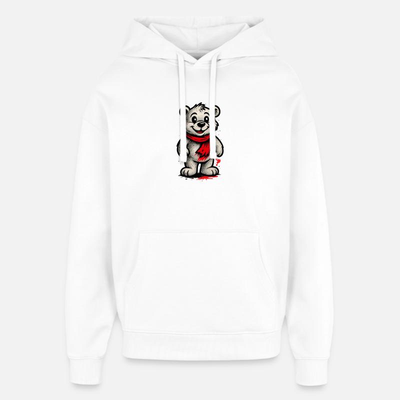 Ours en peaux avec écharpe rouge - Sweat à capuche unisexe Stanley/Stella Oversized - blanc