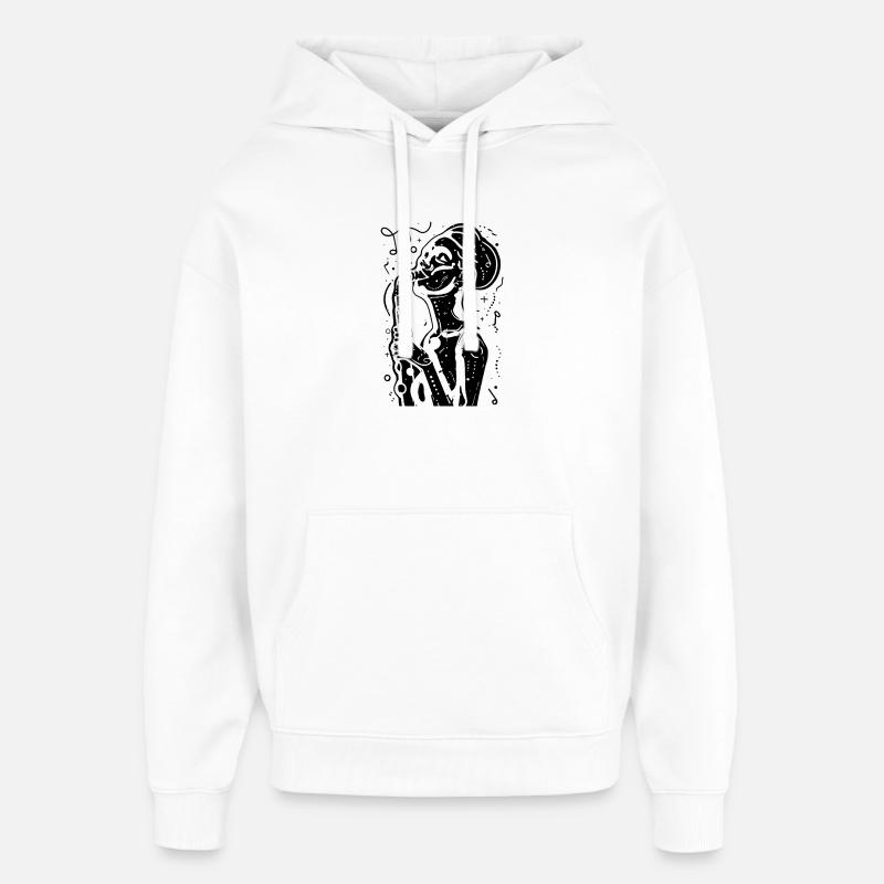 Femme saxophone dessinant - Sweat à capuche unisexe Stanley/Stella Oversized - blanc