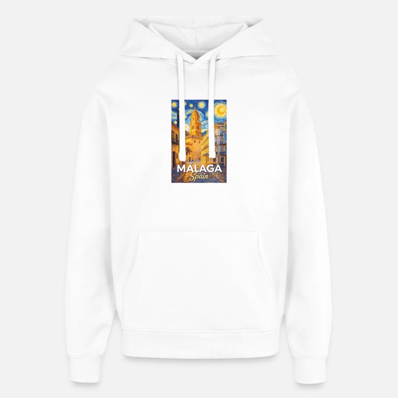 Málaga, Espagne - Sweat à capuche unisexe Stanley/Stella Oversized - blanc