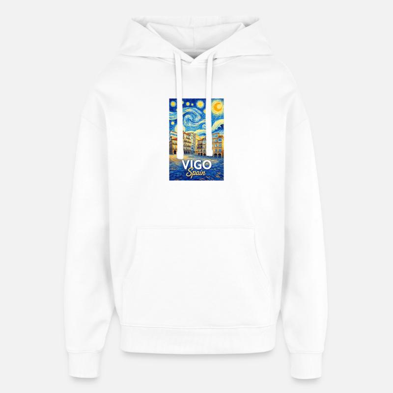 Vigo, Spanien - Hættetrøje unisex Stanley/Stella Oversized - hvid
