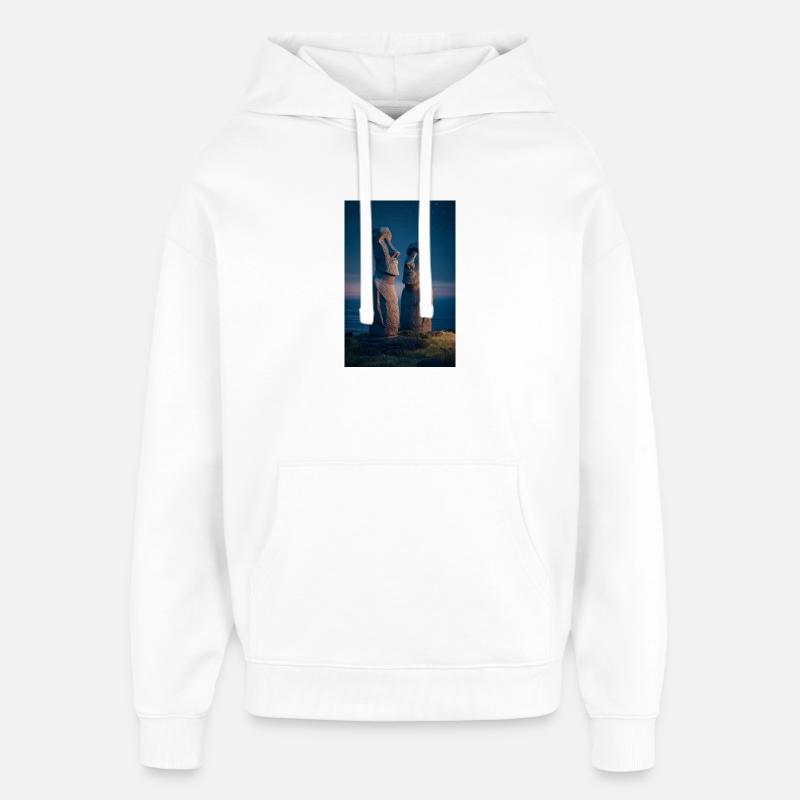 Moai Night Duo Silhouette - Sweat à capuche unisexe Stanley/Stella Oversized - blanc