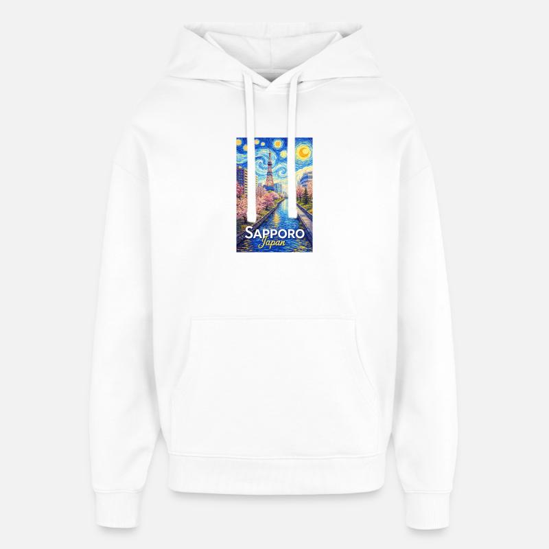 Sapporo, Japon - Sweat à capuche unisexe Stanley/Stella Oversized - blanc