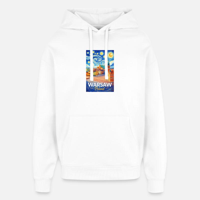 Varsovie, Pologne - Sweat à capuche unisexe Stanley/Stella Oversized - blanc