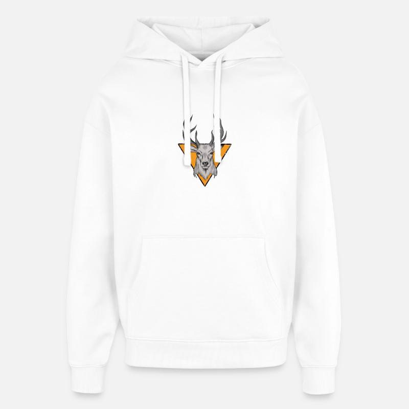 Deer head in orange triangle - Oversized Unisex Hoodie by Stanley/Stella - white