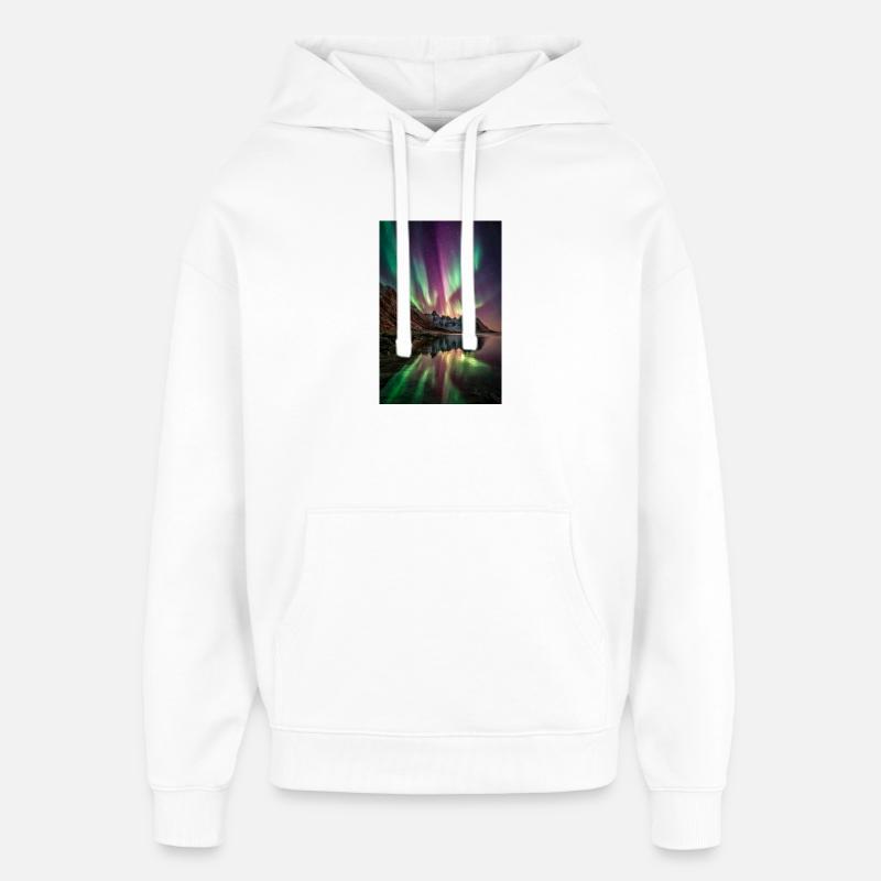 Refleksje w Aurora Peaks - Stanley/Stella Oversized Bluza z kapturem unisex - biały