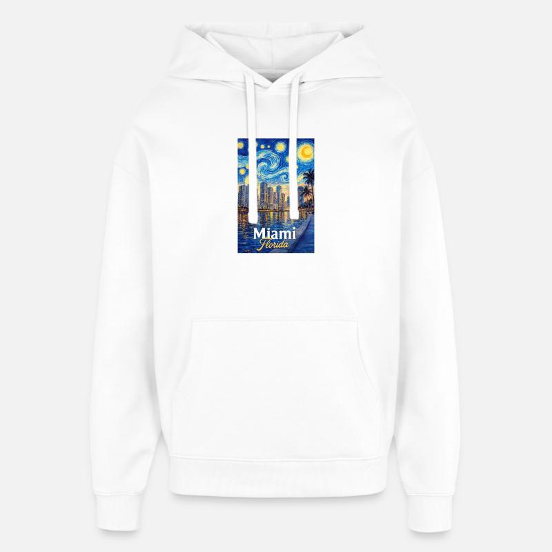 Miami, Floride - Sweat à capuche unisexe Stanley/Stella Oversized - blanc