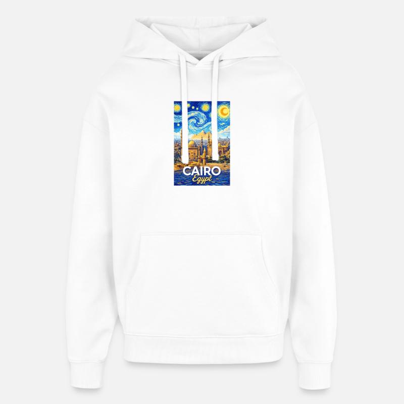 Cairo Nights: Pyramider og stjerner - Hættetrøje unisex Stanley/Stella Oversized - hvid