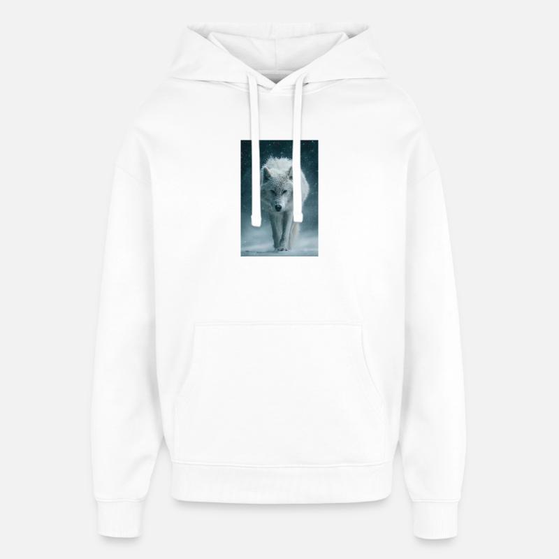 Loup arctique sous la neige - Sweat à capuche unisexe Stanley/Stella Oversized - blanc