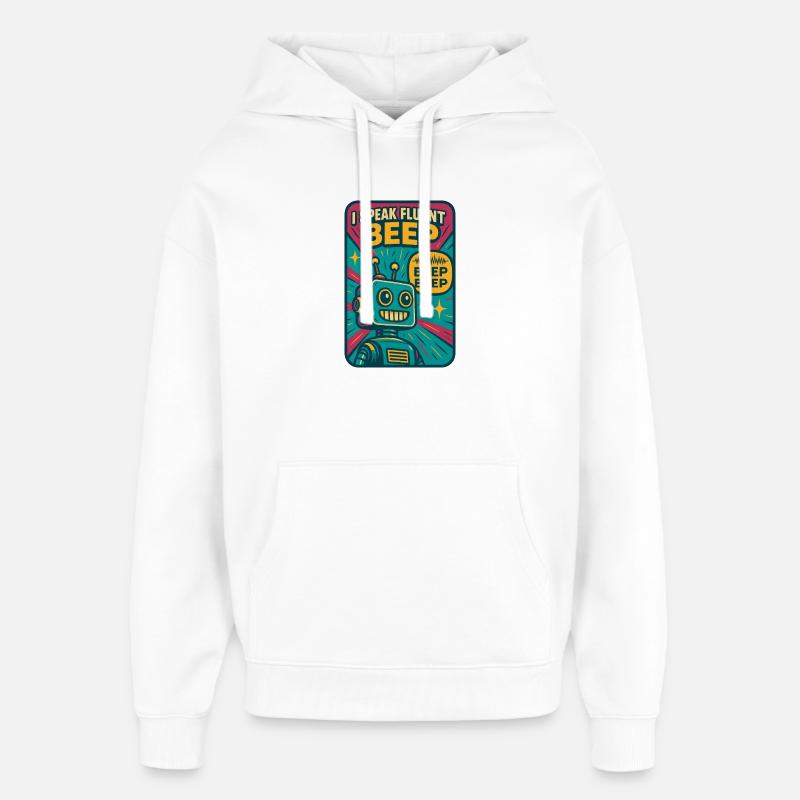 Bip fluide | Robot Science-Fi Nerd - Sweat à capuche unisexe Stanley/Stella Oversized - blanc