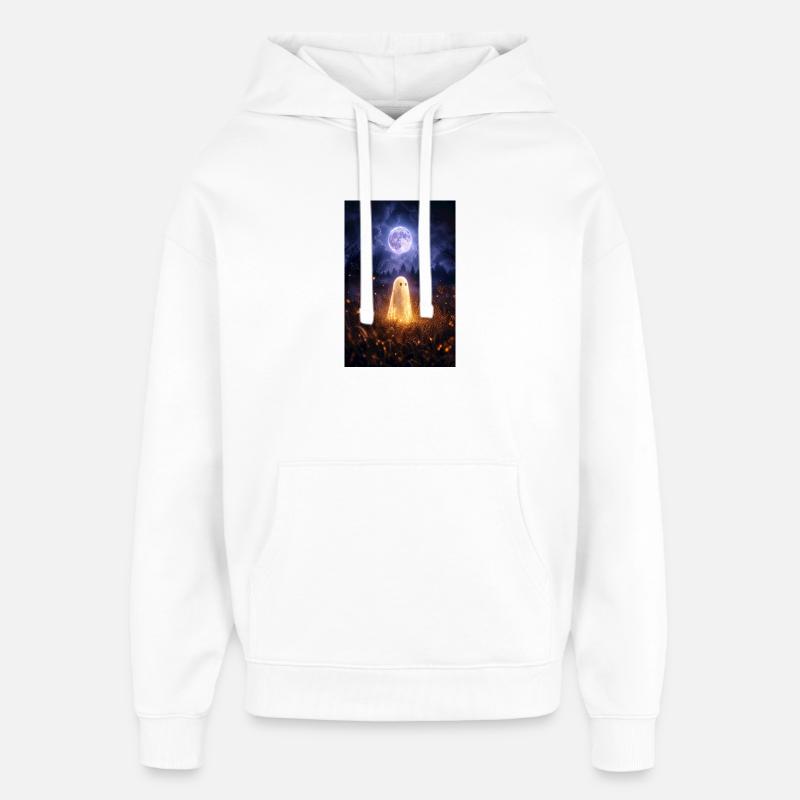 Moonlit Ghost in Lantern Field - Oversized Unisex Hoodie by Stanley/Stella - white