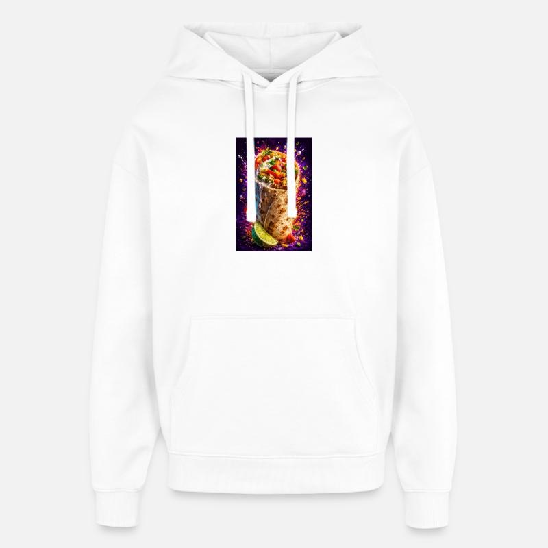 Fiesta Burrito Chargée de Feu - Sweat à capuche unisexe Stanley/Stella Oversized - blanc