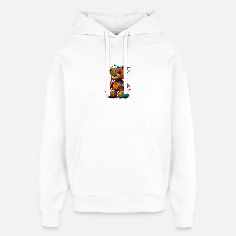 Patchwork Teddybär mit Neonfäden - Oversized Unisex Hoodie von Stanley/Stella - Weiß