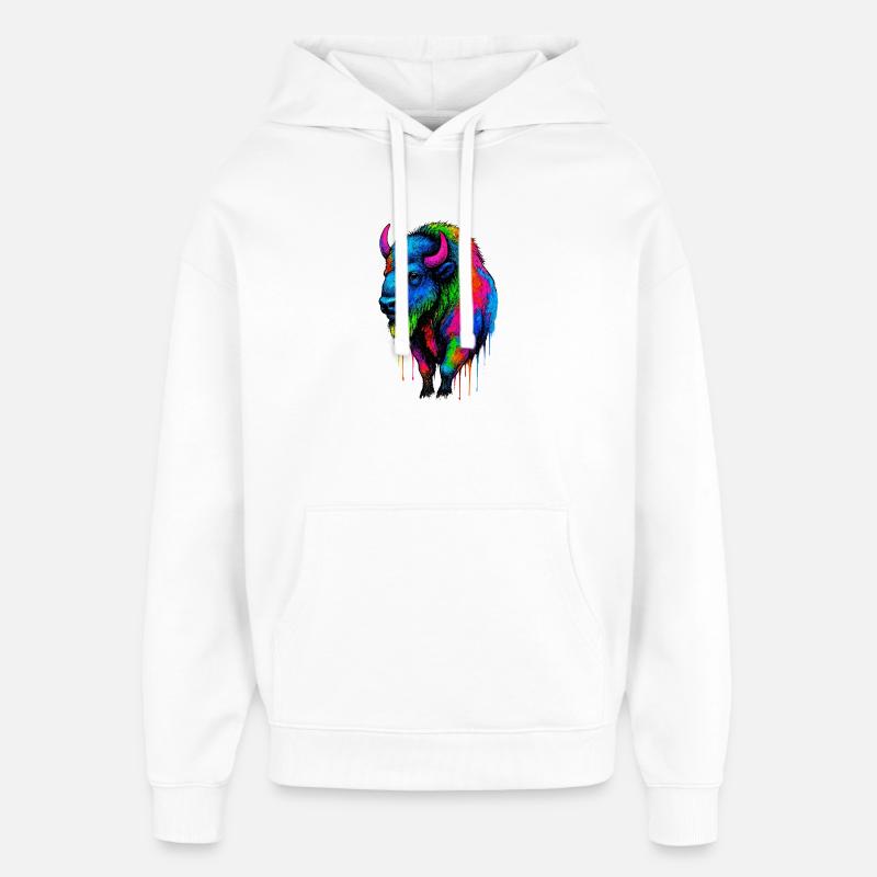 Bunter Bison Farbexplosion - Oversized Unisex Hoodie von Stanley/Stella - Weiß