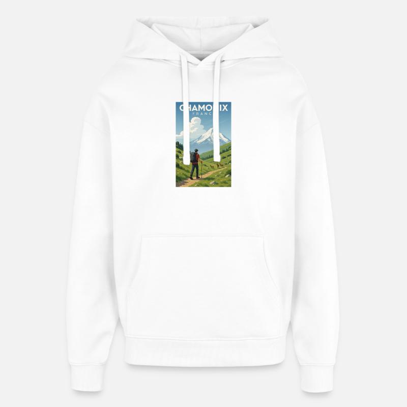 Randonneurs alpins devant le Mont Blanc - Sweat à capuche unisexe Stanley/Stella Oversized - blanc