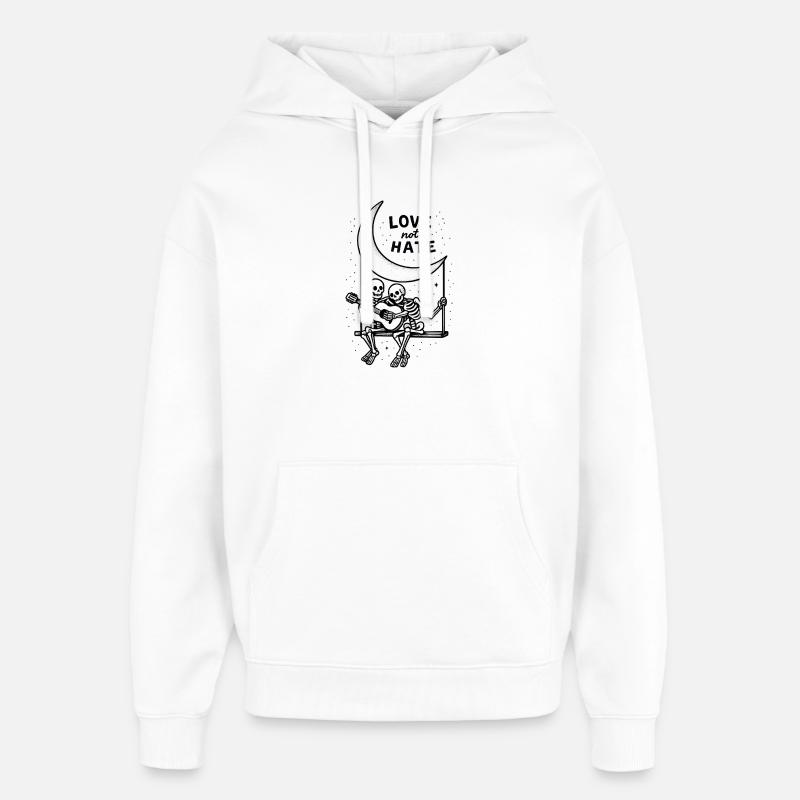 Love Not Hate Skeleton Moon Design - Oversized Unisex Hoodie by Stanley/Stella - white