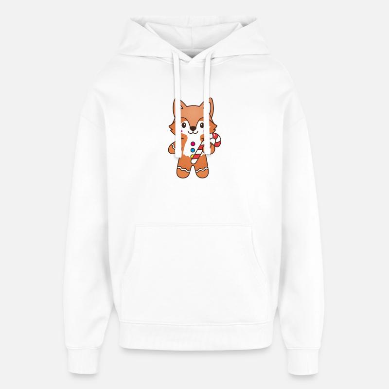 Cute Gingerbread Fox with Candy Cane - Oversized Unisex Hoodie by Stanley/Stella - white