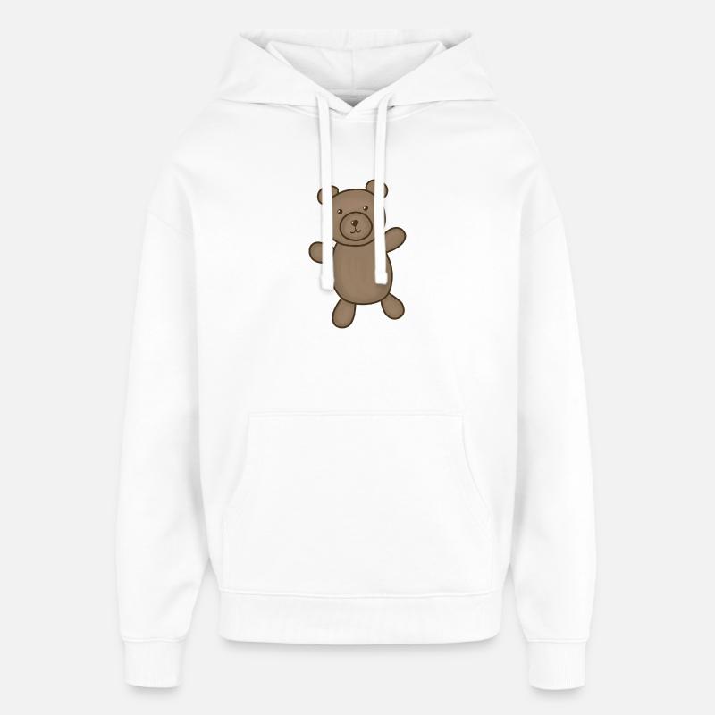 Cuddly Bear Brown Illustration - Sweat à capuche unisexe Stanley/Stella Oversized - blanc