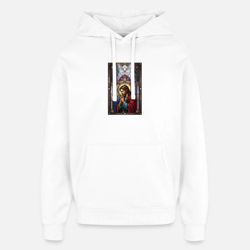 Jésus-Christ prie à l’église - Sweat à capuche unisexe Stanley/Stella Oversized - blanc