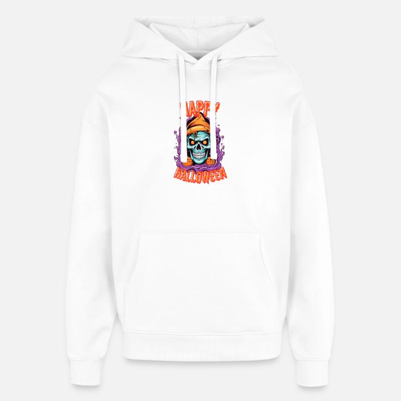 Crâne d’Halloween effrayant avec bonnet - Sweat à capuche unisexe Stanley/Stella Oversized - blanc
