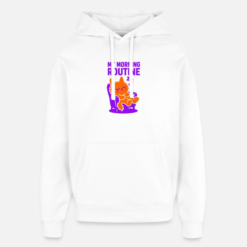 Routine matinale chat #1 - Sweat à capuche unisexe Stanley/Stella Oversized - blanc